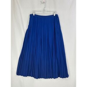 St. Martin Vintage 100% Silk Pleated Midi Skirt Royal Blue Size 10, 32In waist